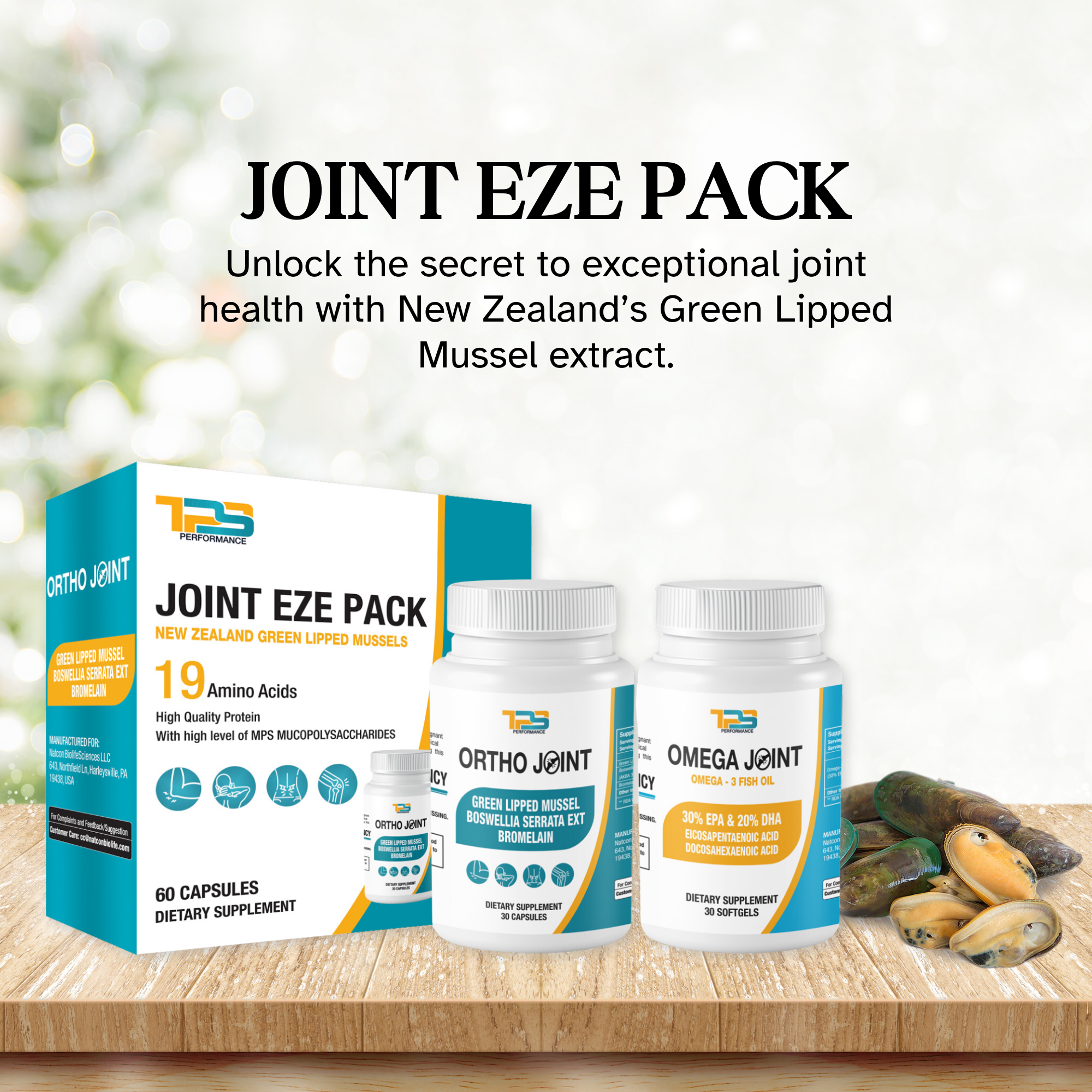 Joint Eze Pack - Joint Pain Relief Supplement | New Zealand Green Lipped Mussel Extract 500mg, Boswellia Extract, Omega-3 Fish Oil Healthy Joints, Bones & Cartilage